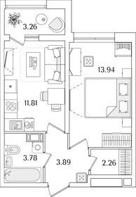 Квартира 37,3 м², 1-комнатная - изображение 1