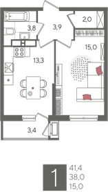 41,4 м², 1-комнатная квартира 7 456 141 ₽ - изображение 10