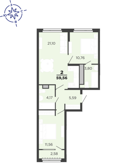 59,6 м², 2-комнатная квартира 7 387 155 ₽ - изображение 1