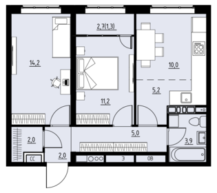 53,2 м², 3-комнатная квартира 7 363 290 ₽ - изображение 1