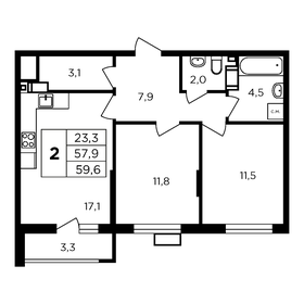 Квартира 61,2 м², 2-комнатная - изображение 1