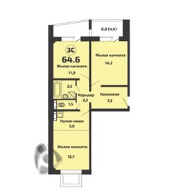 Квартира 64,6 м², 3-комнатная - изображение 1