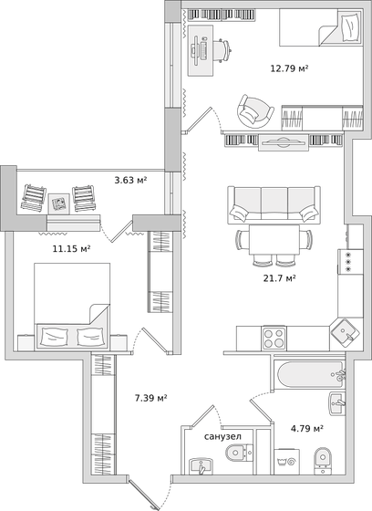 61,2 м², 2-комнатная квартира 9 182 142 ₽ - изображение 1