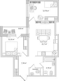 61,2 м², 2-комнатная квартира 9 334 530 ₽ - изображение 19