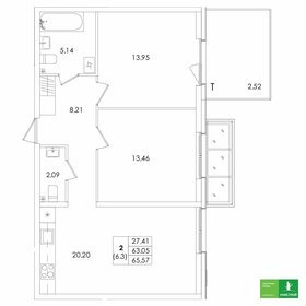 65,6 м², 2-комнатная квартира 14 631 000 ₽ - изображение 21