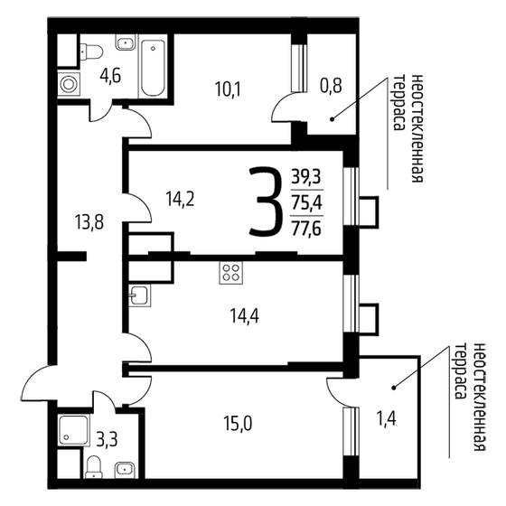 77,6 м², 3-комнатная квартира 18 042 000 ₽ - изображение 1