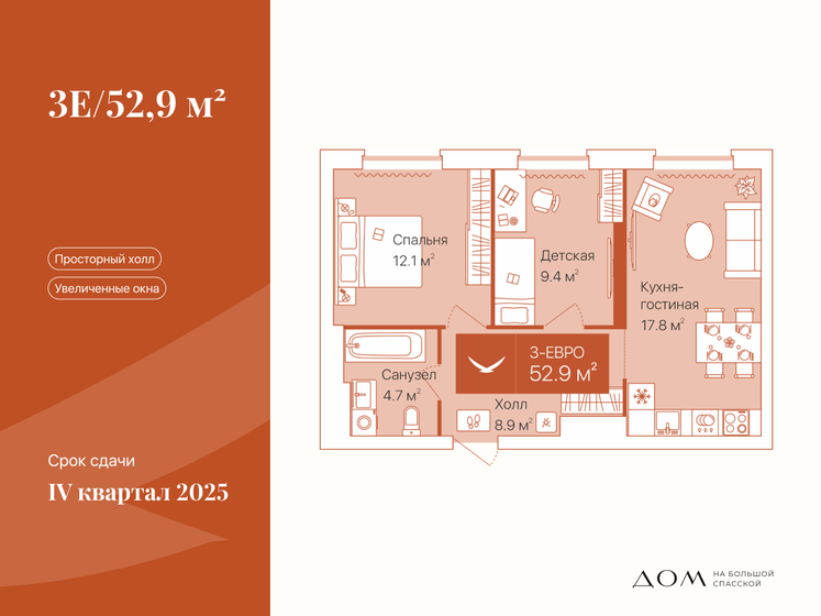 52,9 м², 2-комнатная квартира 8 230 000 ₽ - изображение 1