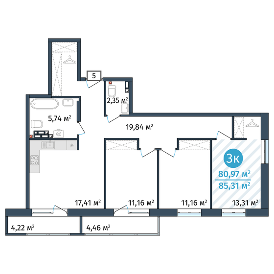 81 м², 3-комнатная квартира 9 815 000 ₽ - изображение 1