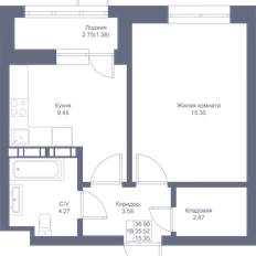 Квартира 36,9 м², 1-комнатная - изображение 3