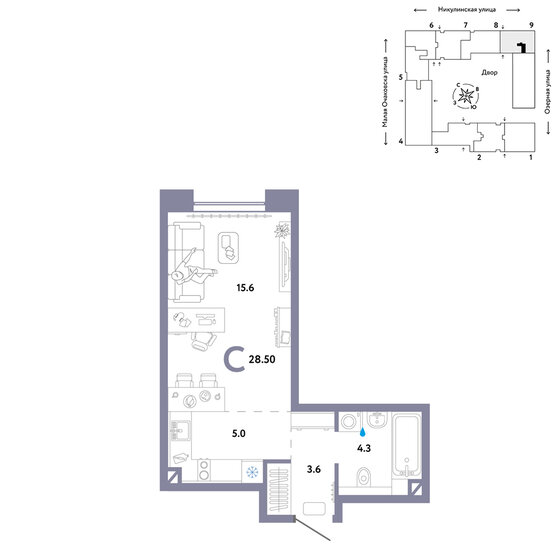 28,5 м², 1-комнатная квартира 16 190 000 ₽ - изображение 1