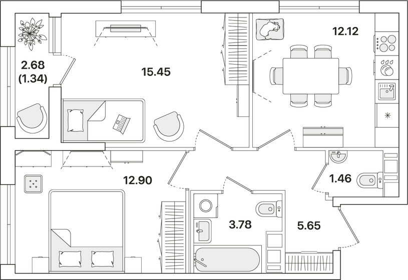 52,7 м², 2-комнатная квартира 12 340 075 ₽ - изображение 24