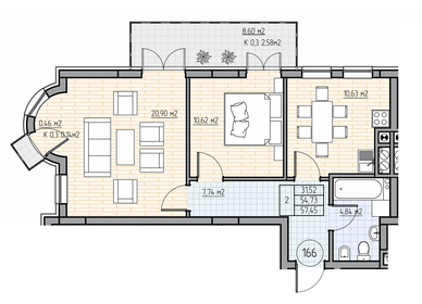 Квартира 57,4 м², 2-комнатная - изображение 1