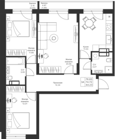 Квартира 76,8 м², 3-комнатная - изображение 1