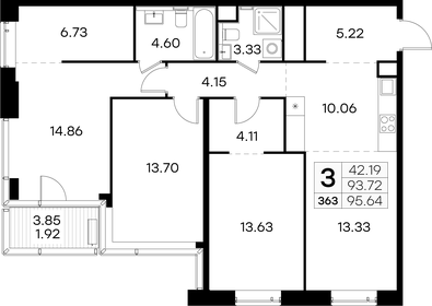 Квартира 95,6 м², 3-комнатная - изображение 1