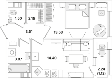 42,5 м², 2-комнатная квартира 8 100 000 ₽ - изображение 95