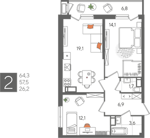 64,2 м², 2-комнатная квартира 11 600 000 ₽ - изображение 37