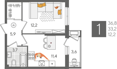 35 м², 1-комнатная квартира 6 695 000 ₽ - изображение 87