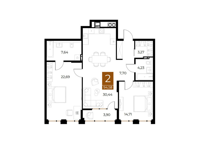 94,6 м², 2-комнатная квартира 19 388 900 ₽ - изображение 1