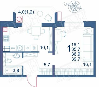 Квартира 39,7 м², 1-комнатная - изображение 1