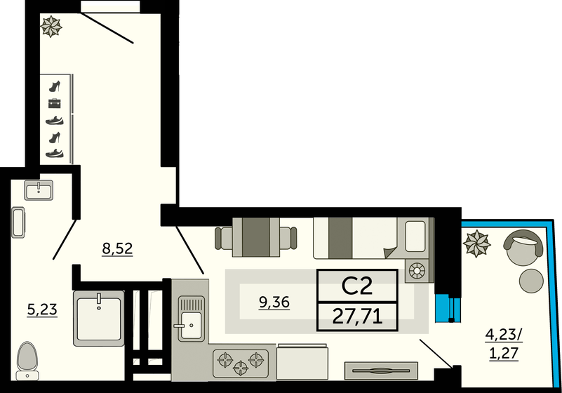 27,6 м², квартира-студия 4 196 720 ₽ - изображение 1
