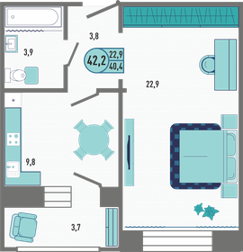 42,2 м², 1-комнатная квартира 4 312 840 ₽ - изображение 81