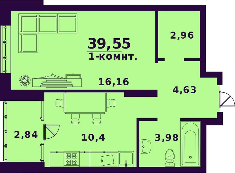 39,6 м², 1-комнатная квартира 3 678 150 ₽ - изображение 1