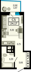 Квартира 24,2 м², студия - изображение 1