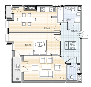 Квартира 77,9 м², 2-комнатная - изображение 1