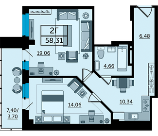 45 м², 2-комнатная квартира 11 950 000 ₽ - изображение 118