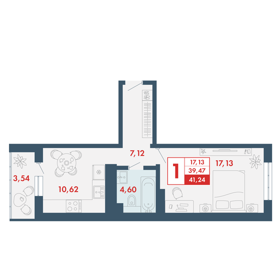 41,2 м², 1-комнатная квартира 3 752 840 ₽ - изображение 1