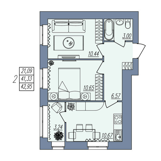 43 м², 2-комнатная квартира 4 252 050 ₽ - изображение 1