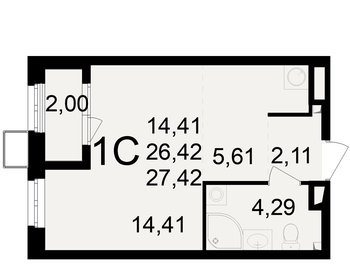 Квартира 27,4 м², студия - изображение 1