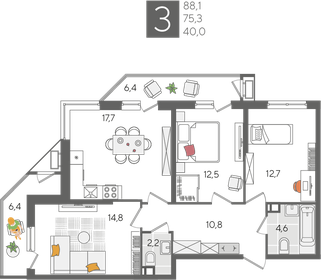 88 м², 3-комнатная квартира 21 128 800 ₽ - изображение 13