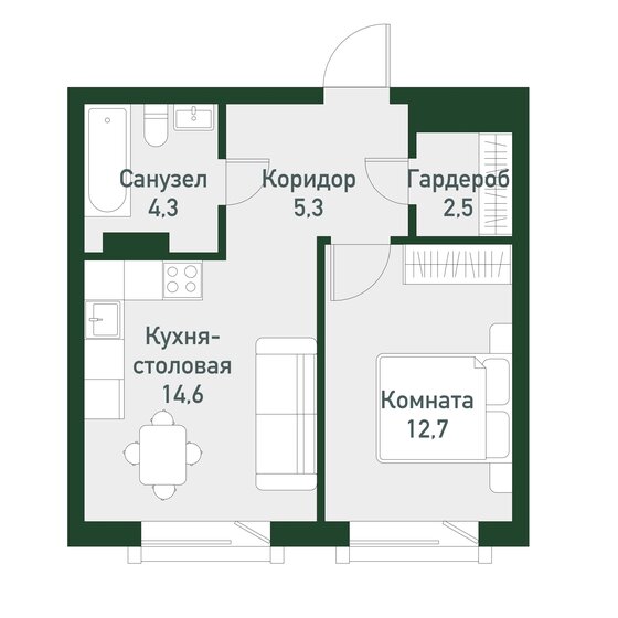 40 м², 1-комнатная квартира 4 602 300 ₽ - изображение 19