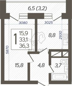 Квартира 35 м², 1-комнатная - изображение 4