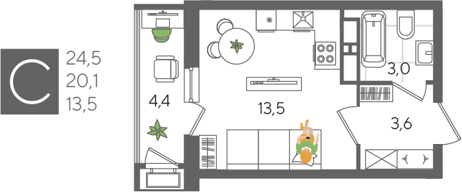 20,1 м², квартира-студия 5 500 000 ₽ - изображение 46