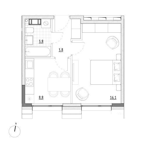 32,5 м², 1-комнатные апартаменты 5 980 000 ₽ - изображение 1