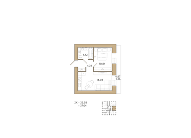 Квартира 37 м², 2-комнатная - изображение 1