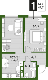 Квартира 47,7 м², 1-комнатная - изображение 2