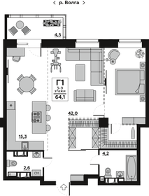 63,9 м², 1-комнатная квартира 8 100 000 ₽ - изображение 10