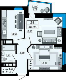 45 м², 2-комнатная квартира 11 950 000 ₽ - изображение 105