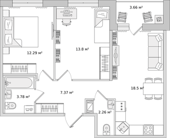 Квартира 61,7 м², 2-комнатная - изображение 1