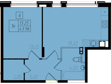 Квартира 44,1 м², 1-комнатная - изображение 1