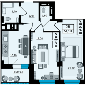 51,9 м², 2-комнатная квартира 6 916 000 ₽ - изображение 19