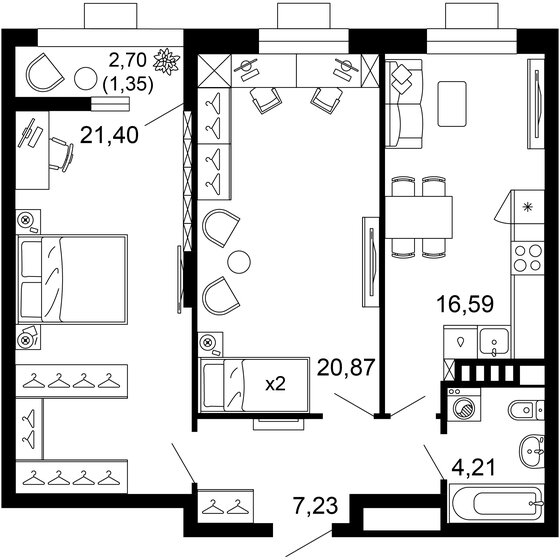 71,6 м², 2-комнатная квартира 11 949 552 ₽ - изображение 1