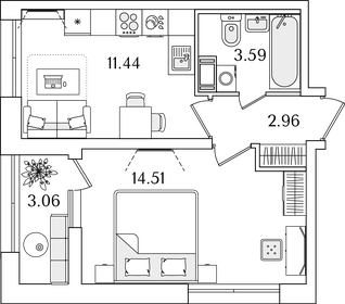 Квартира 34 м², 1-комнатная - изображение 1