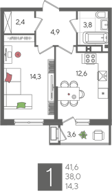 41,6 м², 1-комнатная квартира 10 404 160 ₽ - изображение 15