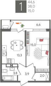 44,6 м², 1-комнатная квартира 8 398 180 ₽ - изображение 19