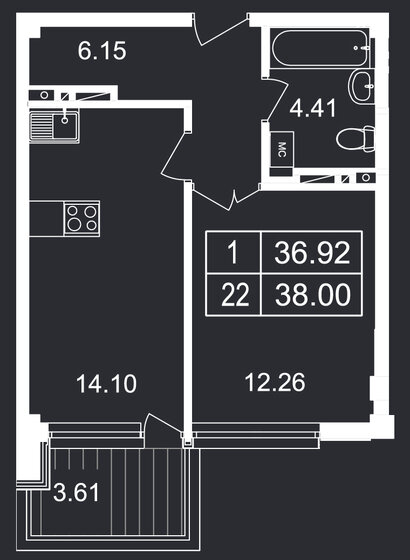 38 м², 1-комнатные апартаменты 10 241 600 ₽ - изображение 1