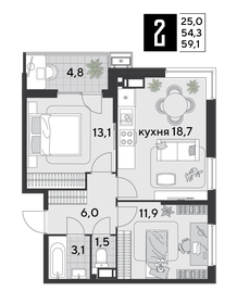 59,3 м², 2-комнатная квартира 7 139 720 ₽ - изображение 16